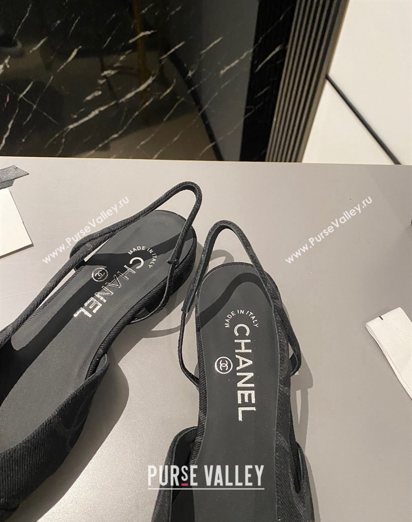 Chanel CC Denim Slingbacks Flat Black 2023 G31319 1103 (MD-231103060)