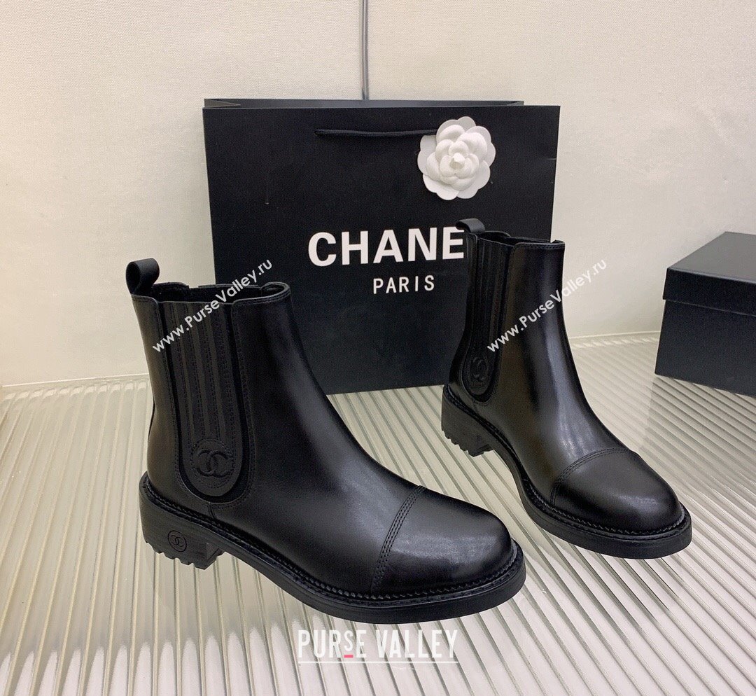 Chanel Shiny Calfskin Ankle Boots Black 2023 CH110301 (KL-231103004)