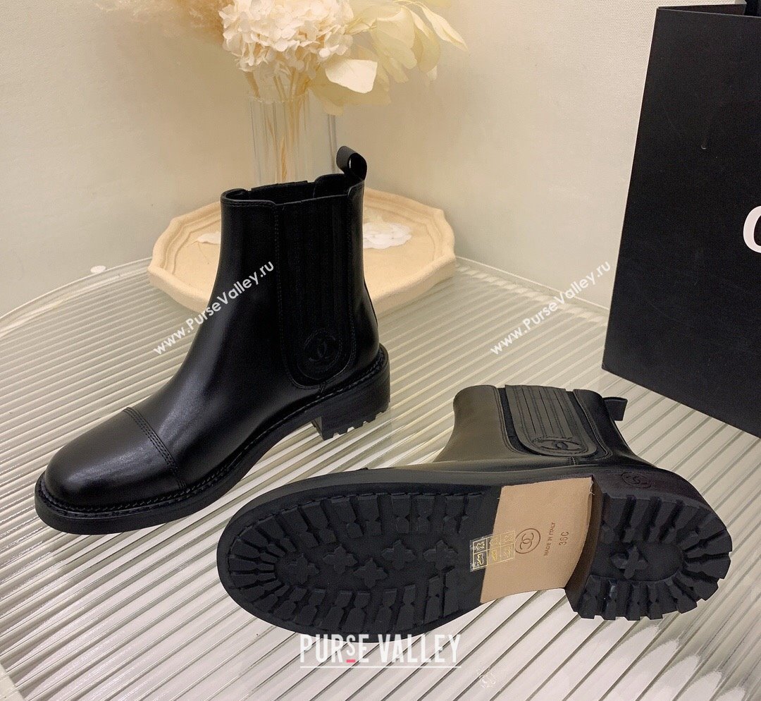 Chanel Shiny Calfskin Ankle Boots Black 2023 CH110301 (KL-231103004)