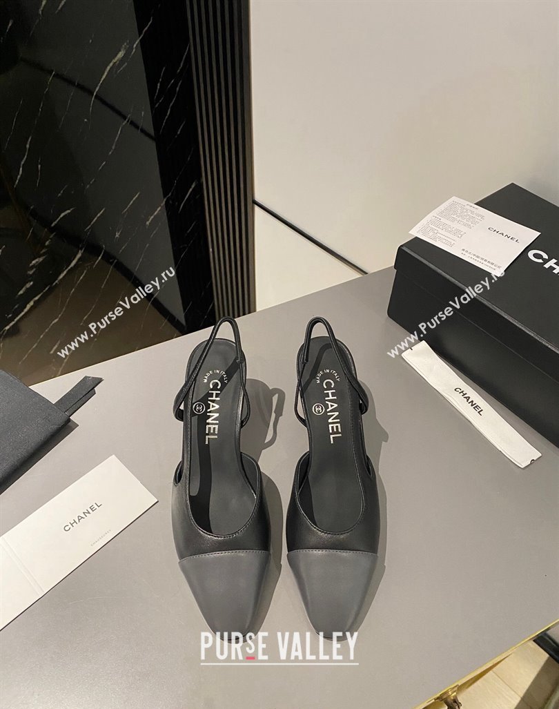 Chanel Calfskin Leather Slingbacks Pumps 6.5cm Black/Dark Grey 2023 G31318 1103 (MD-231103043)