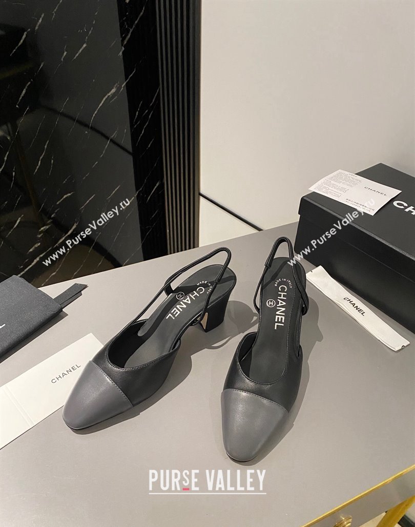 Chanel Calfskin Leather Slingbacks Pumps 6.5cm Black/Dark Grey 2023 G31318 1103 (MD-231103043)