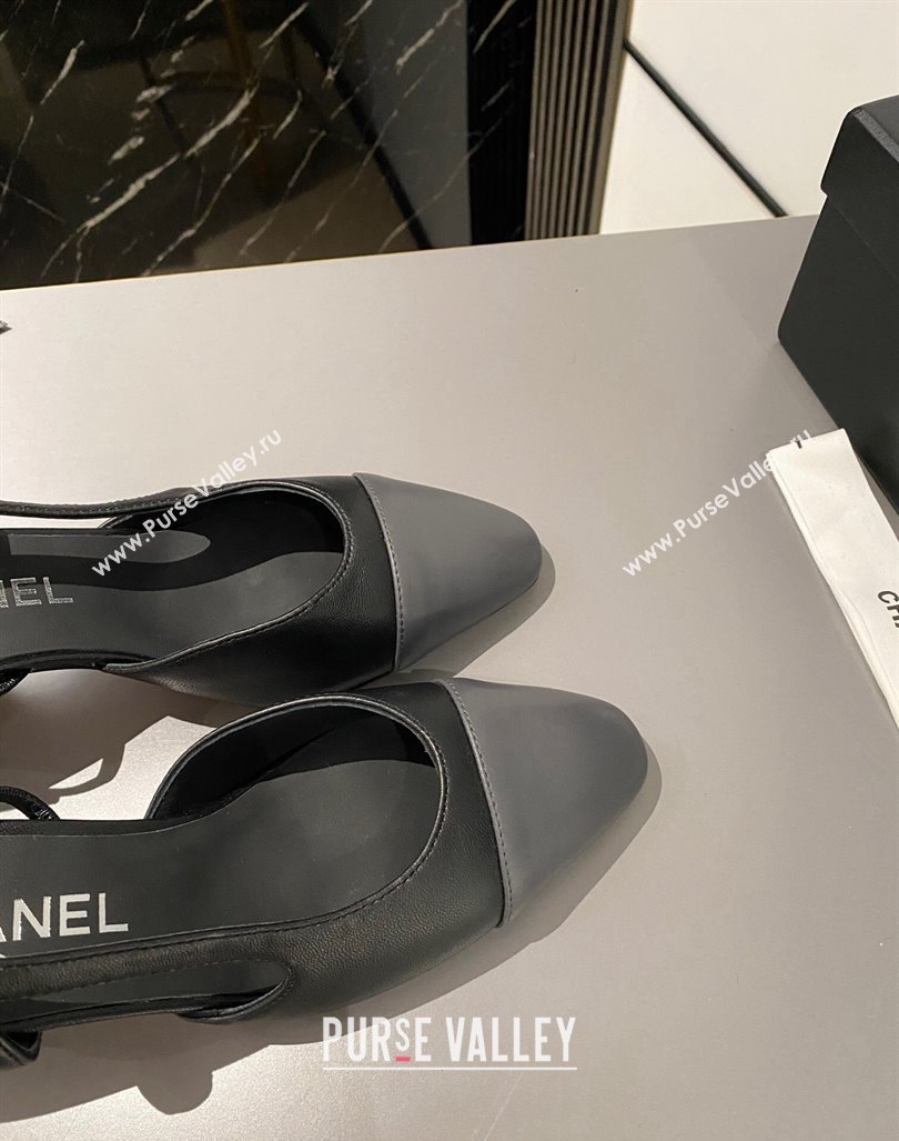 Chanel Calfskin Leather Slingbacks Pumps 6.5cm Black/Dark Grey 2023 G31318 1103 (MD-231103043)