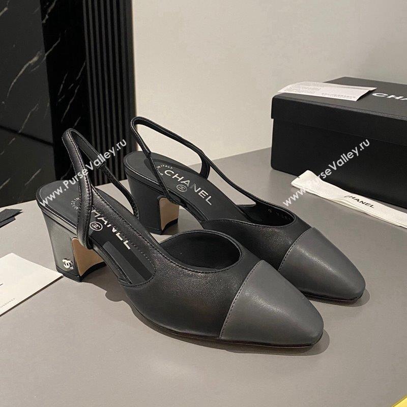 Chanel Calfskin Leather Slingbacks Pumps 6.5cm Black/Dark Grey 2023 G31318 1103 (MD-231103043)