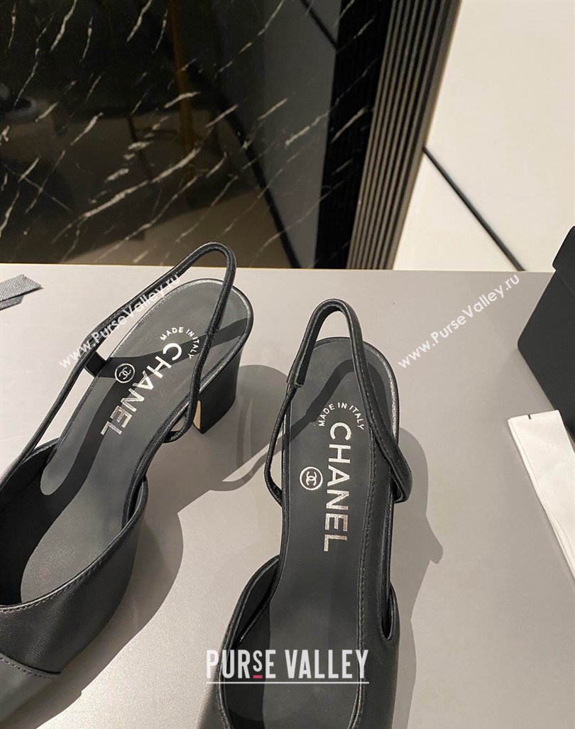 Chanel Calfskin Leather Slingbacks Pumps 6.5cm Black/Dark Grey 2023 G31318 1103 (MD-231103043)