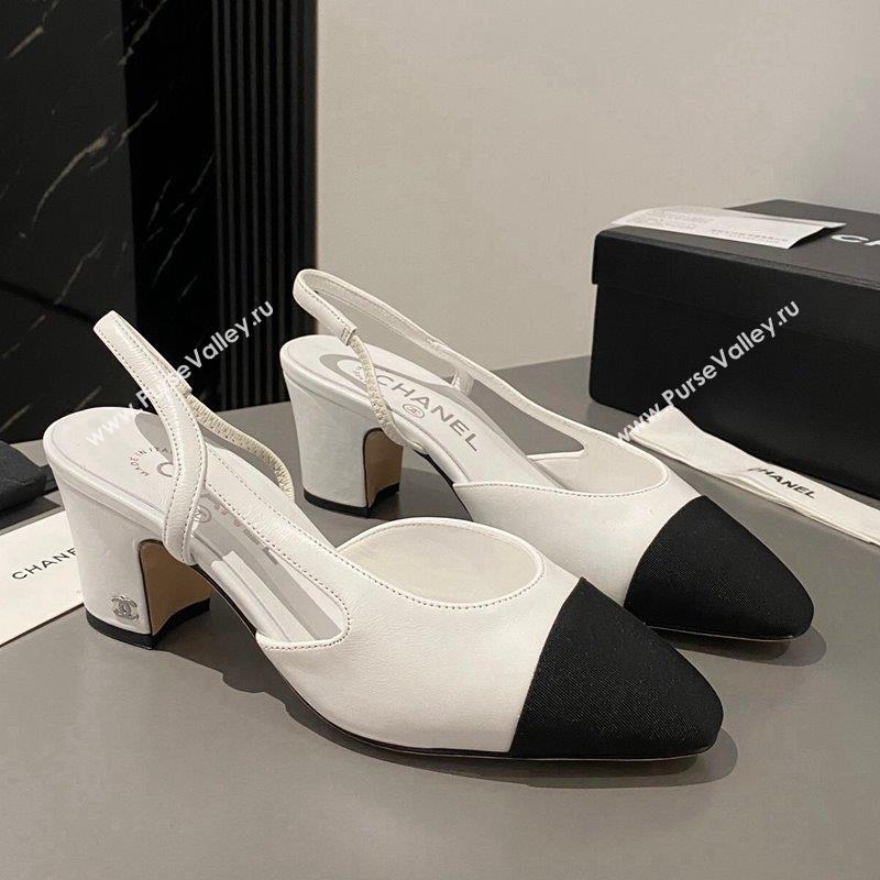 Chanel Calfskin Grosgrain Slingbacks Pumps 6.5cm White/Black 2023 G31318 1103 (MD-231103044)