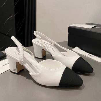 Chanel Calfskin Grosgrain Slingbacks Pumps 6.5cm White/Black 2023 G31318 1103 (MD-231103044)