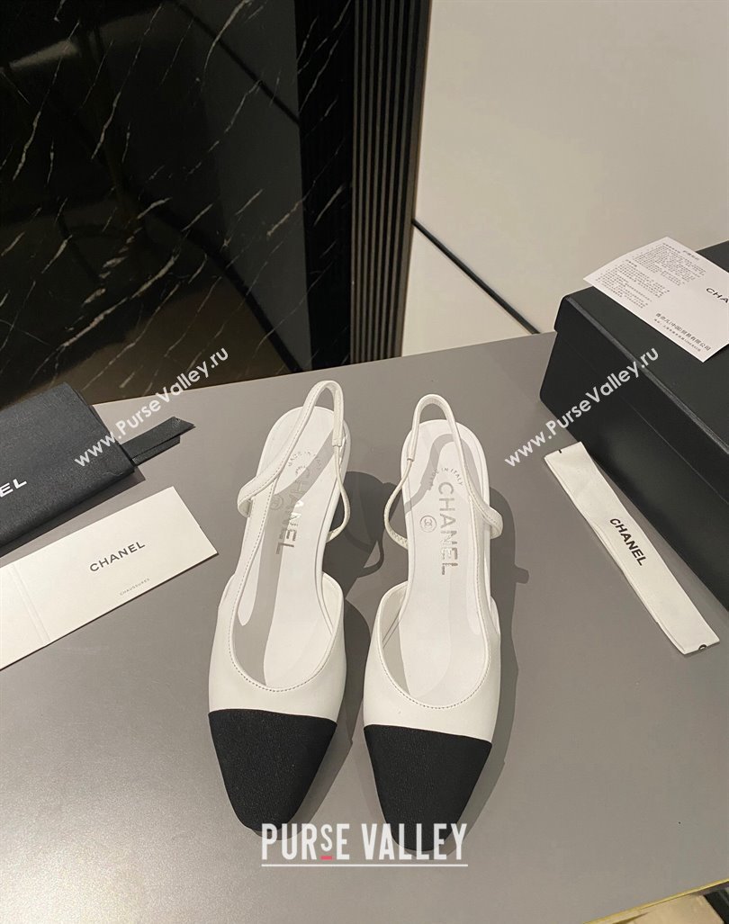 Chanel Calfskin Grosgrain Slingbacks Pumps 6.5cm White/Black 2023 G31318 1103 (MD-231103044)