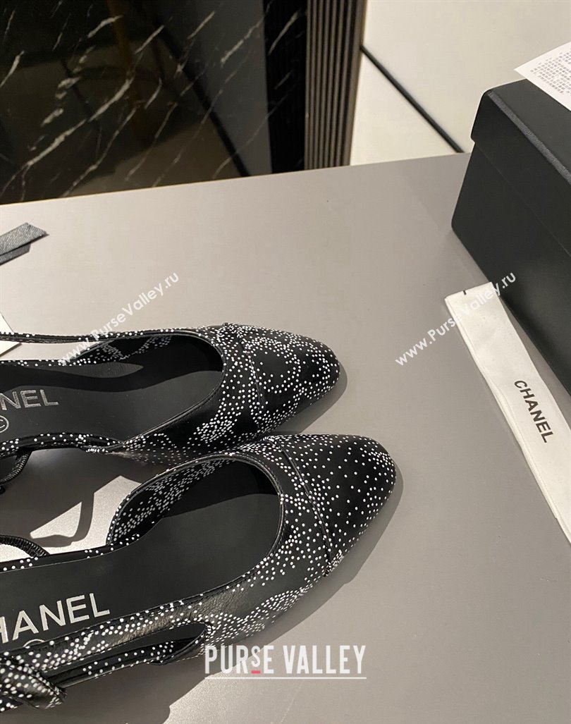 Chanel Printed Calfskin Slingbacks Pumps 6.5cm Black/White 2023 G31318 (MD-231103036)