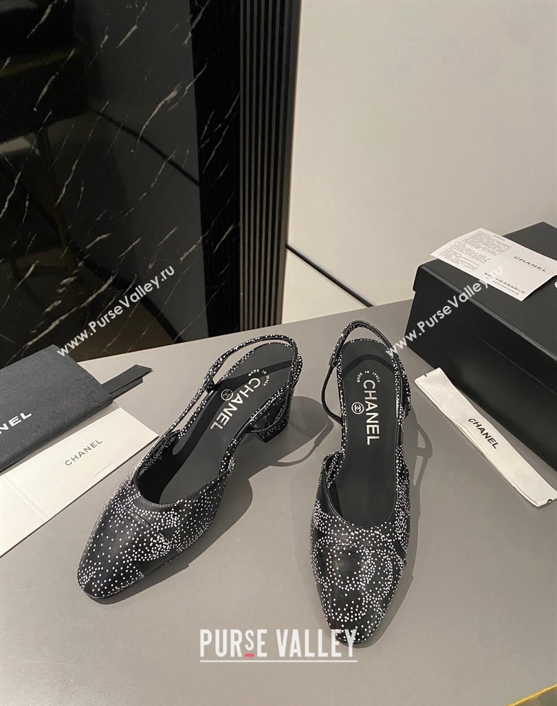 Chanel Printed Calfskin Slingbacks Pumps 6.5cm Black/White 2023 G31318 (MD-231103036)