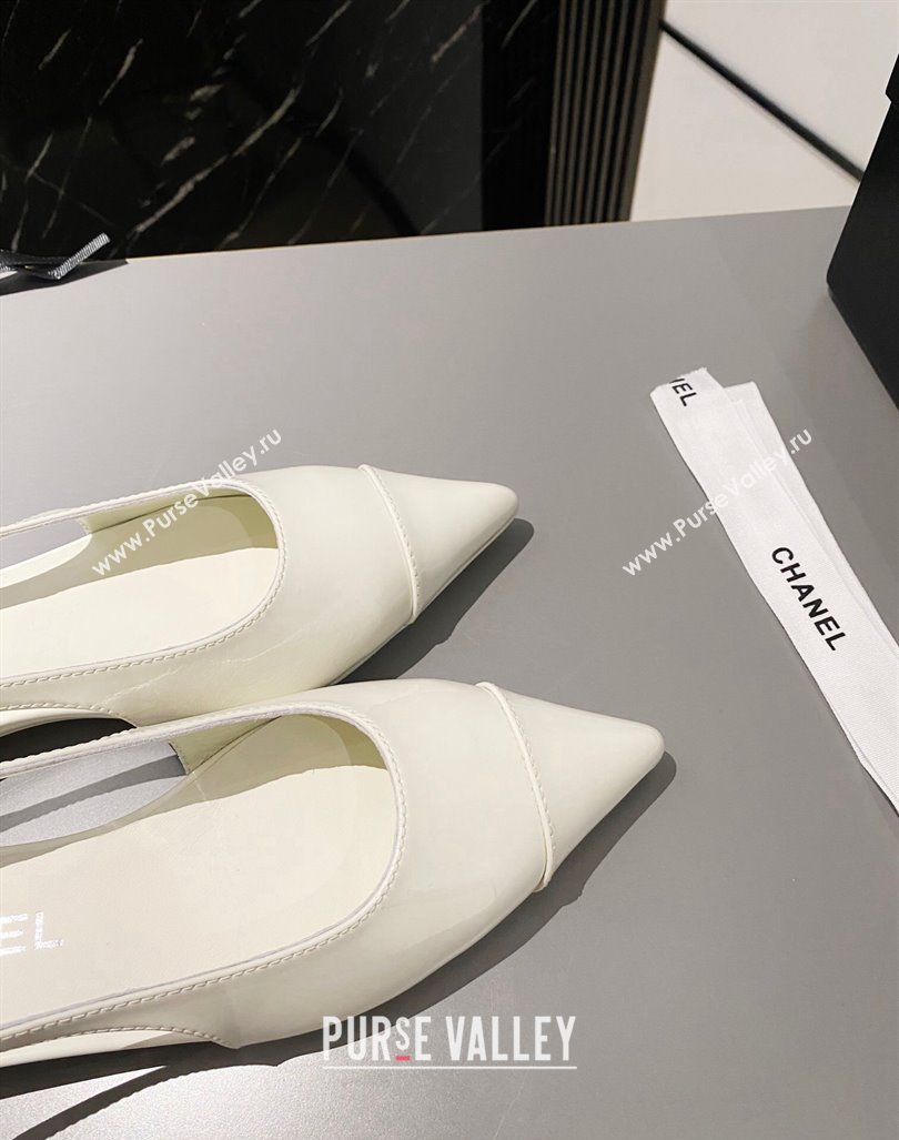 Chanel Patent Calfskin Slingbacks Flat White 2023 G45252 (MD-231103065)