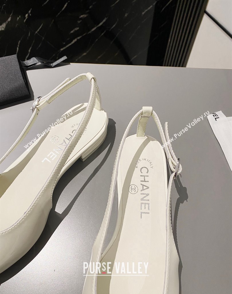 Chanel Patent Calfskin Slingbacks Flat White 2023 G45252 (MD-231103065)