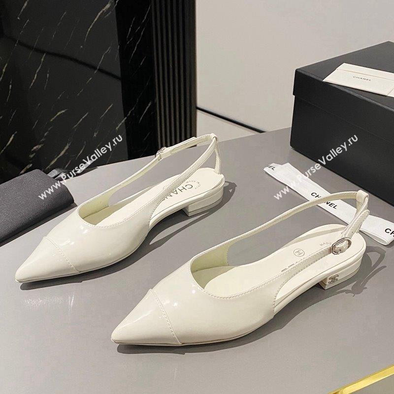 Chanel Patent Calfskin Slingbacks Flat White 2023 G45252 (MD-231103065)