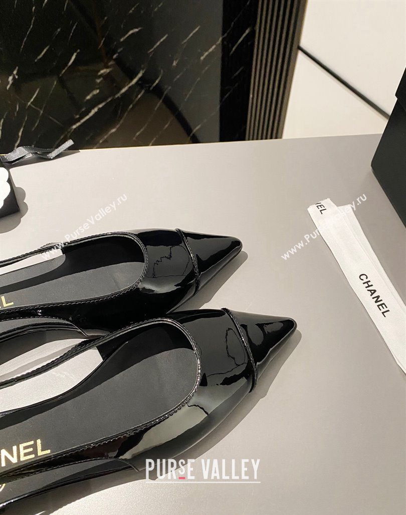 Chanel Patent Calfskin Slingbacks Flat Black 2023 G45252 (MD-231103066)