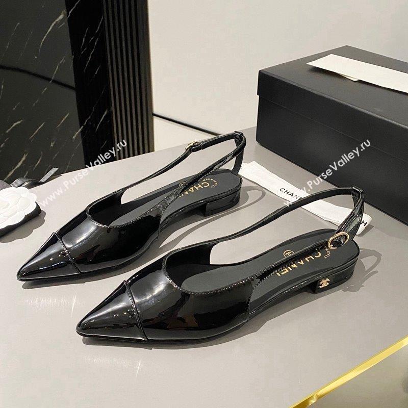 Chanel Patent Calfskin Slingbacks Flat Black 2023 G45252 (MD-231103066)