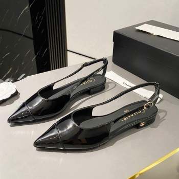 Chanel Patent Calfskin Slingbacks Flat Black 2023 G45252 (MD-231103066)