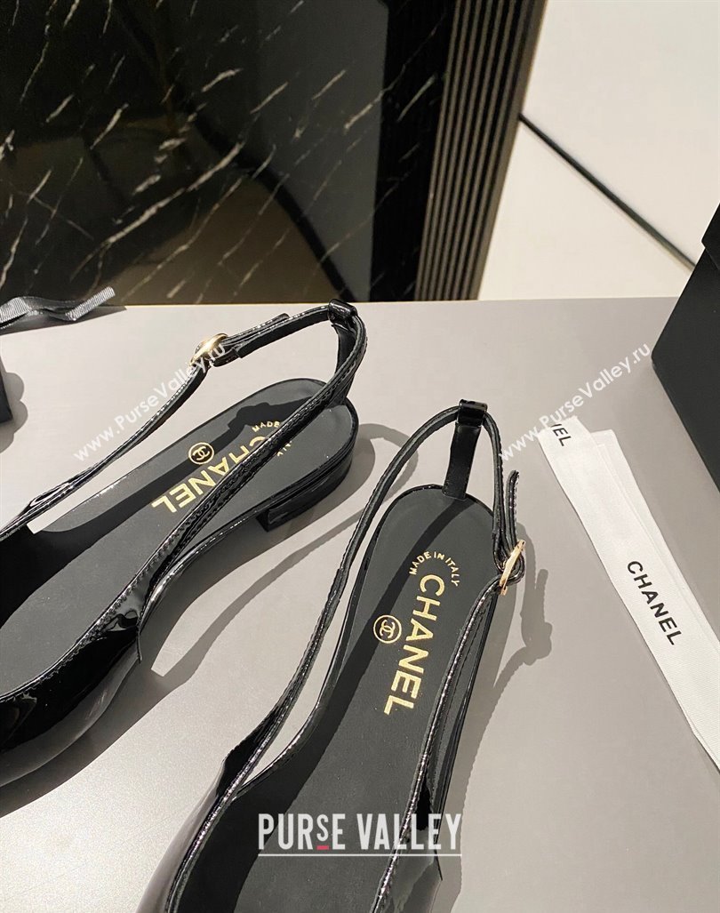 Chanel Patent Calfskin Slingbacks Flat Black 2023 G45252 (MD-231103066)