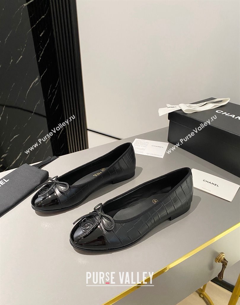 Chanel Stone Embossed Calfskin Ballet Flats Black 2023 G02819 (MD-231103067)