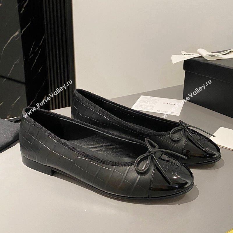 Chanel Stone Embossed Calfskin Ballet Flats Black 2023 G02819 (MD-231103067)