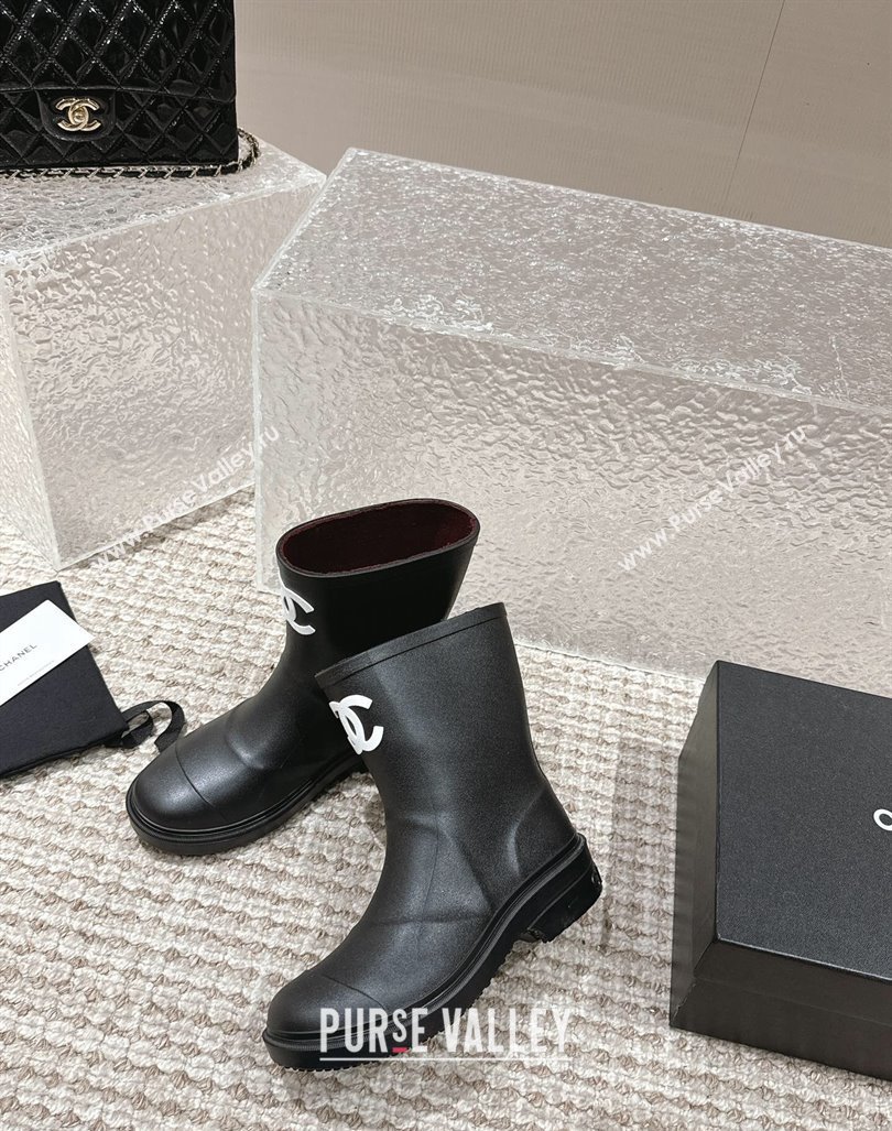 Chanel Rubber Ankle Boots with Front CC Black 2023 CH110303 (MD-231103017)