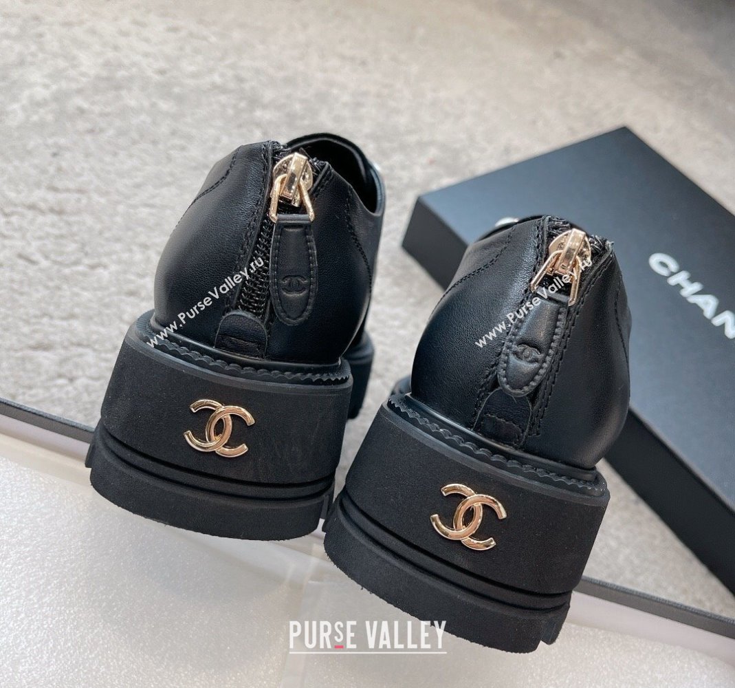 Chanel Calfskin Suede Lace-up Shoes with Pearls Black 2023 CH110306 (SS-231103027)