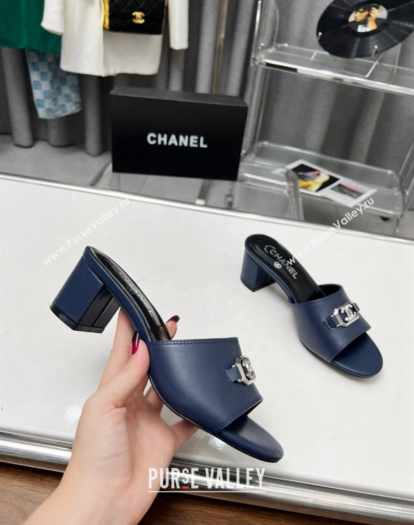 Chanel Calfskin Slide Sandals with Framed CC Dark Blue 2023 (GDX-231103008)