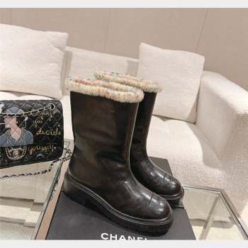 Chanel Crinkled Calfskin Shearling Ankle Boots Black/Multicolor 2023 CH110307 (SS-231103030)