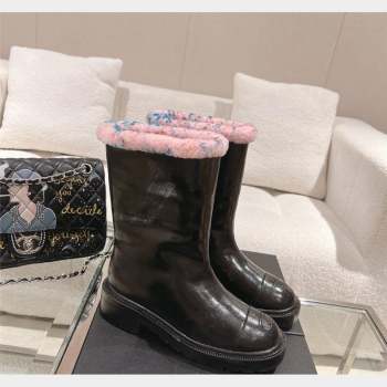 Chanel Crinkled Calfskin Shearling Ankle Boots Black/Light Pink 2023 CH110307 (SS-231103031)