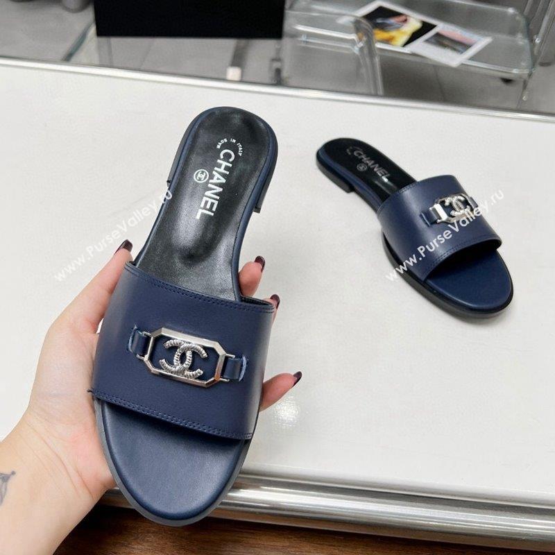 Chanel Calfskin Slide Sandals with Framed CC Dark Blue 2023 (GDX-231103008)