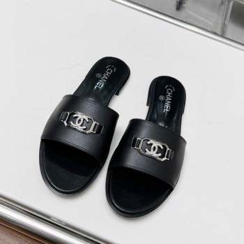 Chanel Calfskin Slide Sandals with Framed CC Black 2023 (GDX-231103009)