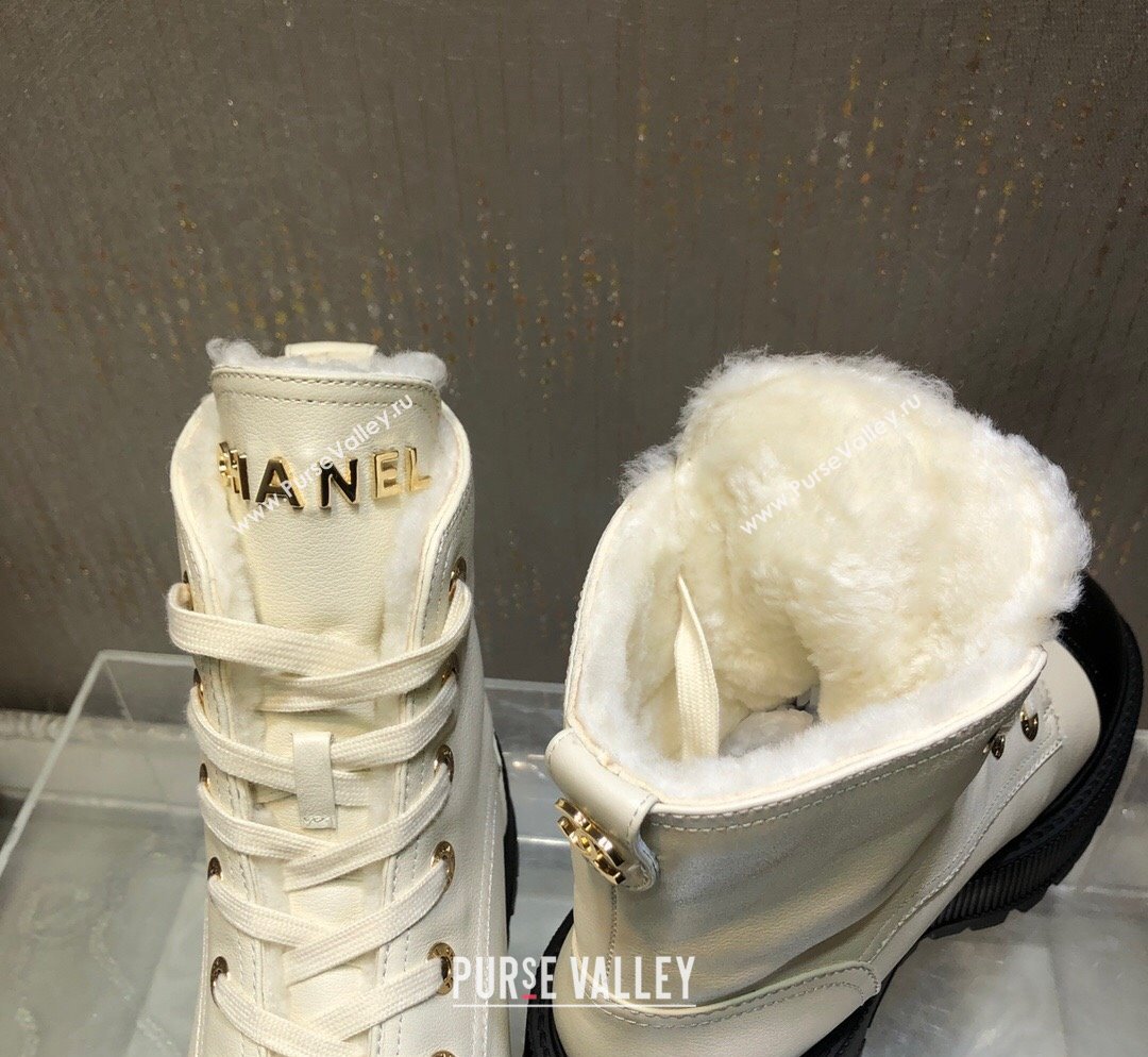 Chanel Calfskin and Wool Platform Ankle Boots 5cm White 2023 CH08102 (MD-231103011)