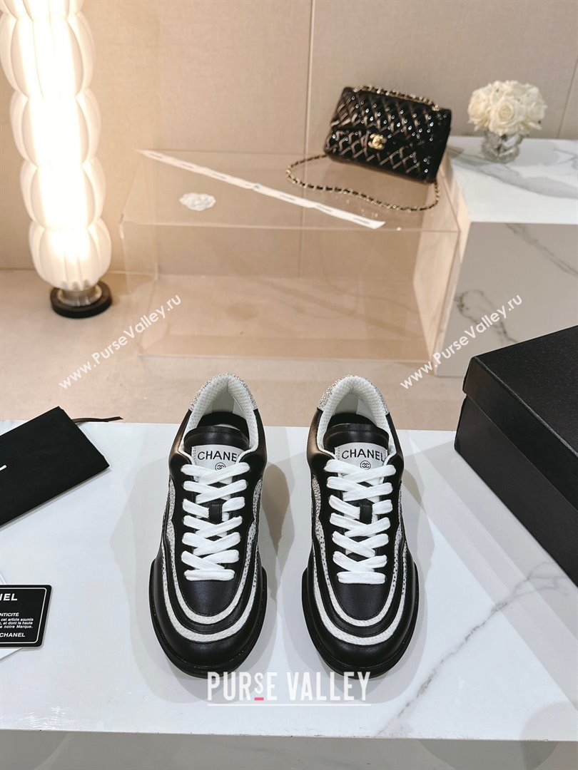 Chanel Calfskin Suede Low Top Sneakers with Crystals G45220 Black/White 2023 (MD-231107006)