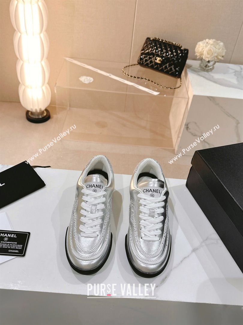 Chanel Calfskin Suede Low Top Sneakers with Crystals G45220 Silver 2023 (MD-231107007)