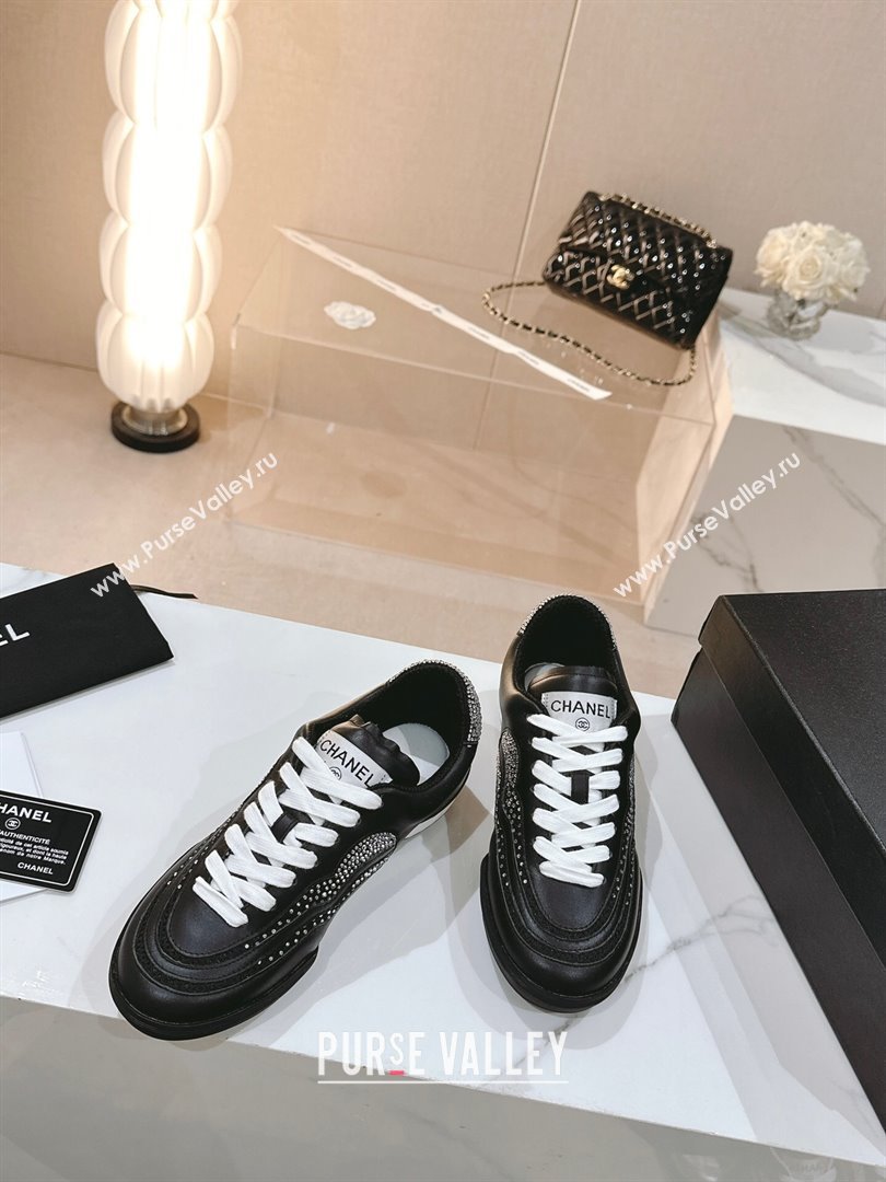 Chanel Calfskin Suede Low Top Sneakers with Crystals G45220 Black 2 2023 (MD-231107005)