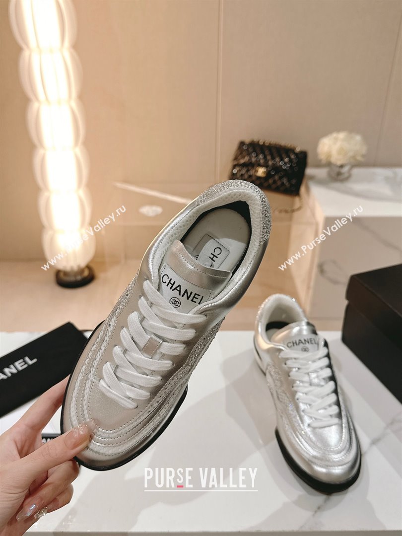 Chanel Calfskin Suede Low Top Sneakers with Crystals G45220 Silver 2023 (MD-231107007)