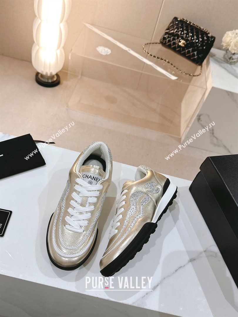 Chanel Calfskin Suede Low Top Sneakers with Crystals G45220 Gold 2023 (MD-231107008)