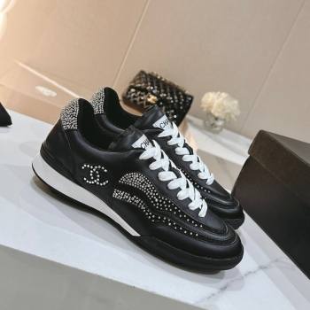 Chanel Calfskin Suede Low Top Sneakers with Crystals G45220 Black 2 2023 (MD-231107005)