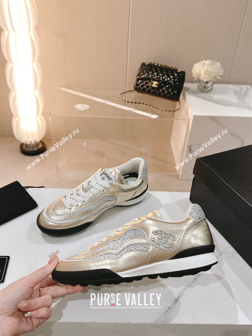 Chanel Calfskin Suede Low Top Sneakers with Crystals G45220 Gold 2023 (MD-231107008)