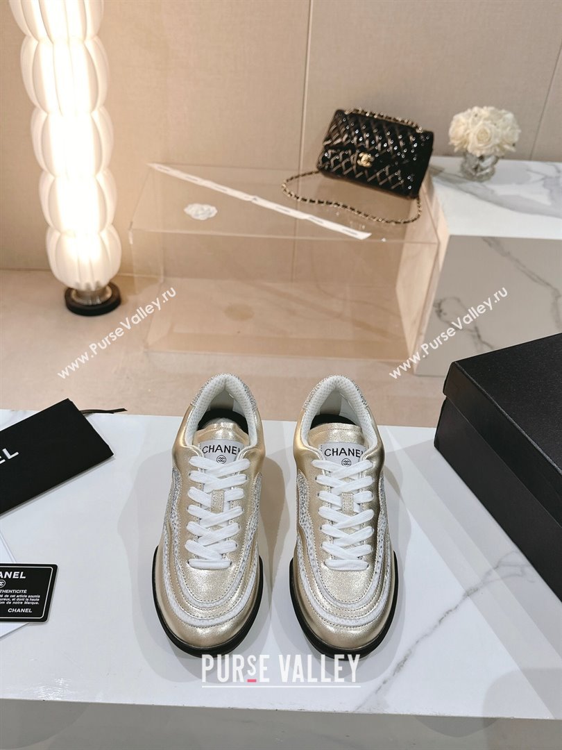 Chanel Calfskin Suede Low Top Sneakers with Crystals G45220 Gold 2023 (MD-231107008)