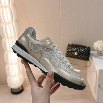 Chanel Calfskin Suede Low Top Sneakers with Crystals G45220 Gold 2023 (MD-231107008)