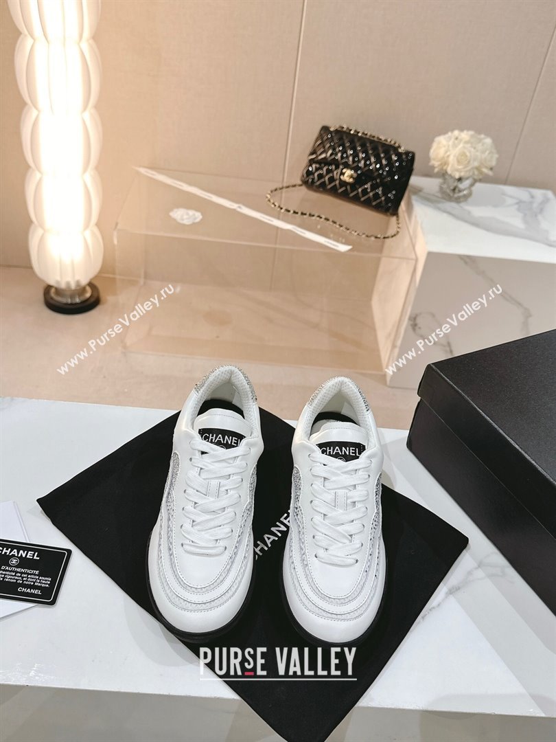 Chanel Calfskin Suede Low Top Sneakers with Crystals G45220 White 2023 (MD-231107009)