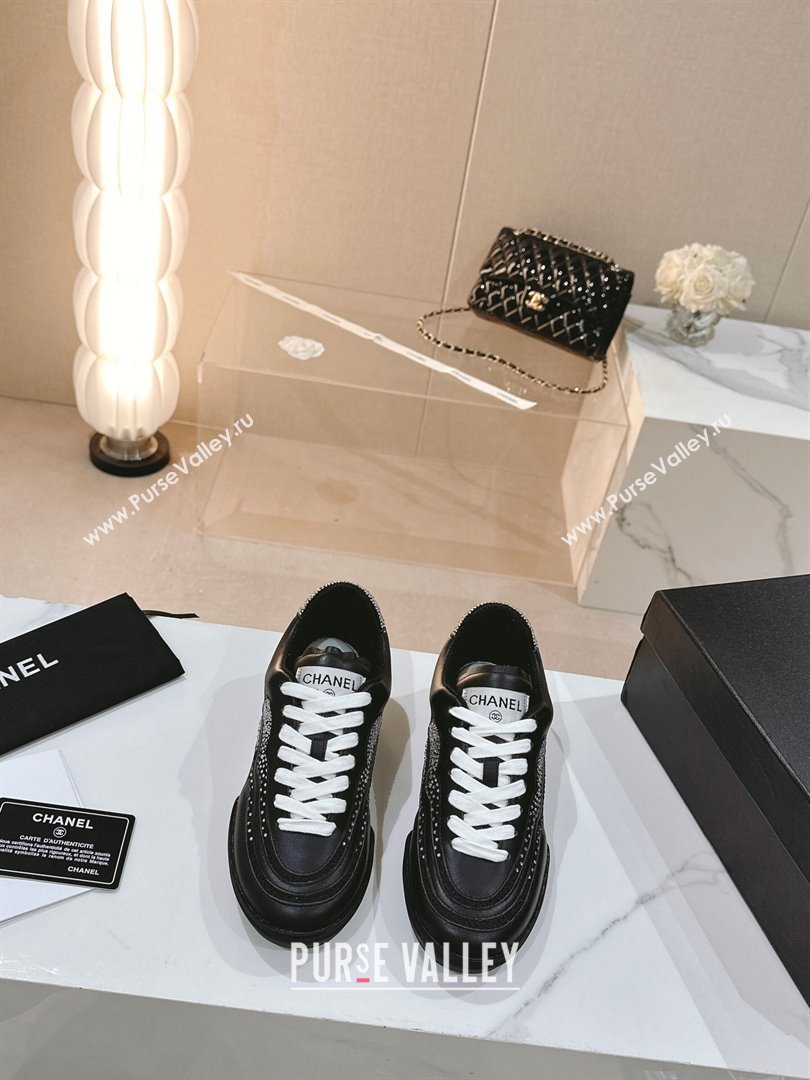 Chanel Calfskin Suede Low Top Sneakers with Crystals G45220 Black 2 2023 (MD-231107005)