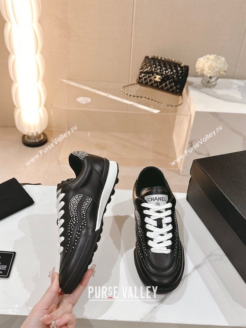 Chanel Calfskin Suede Low Top Sneakers with Crystals G45220 Black 2 2023 (MD-231107005)