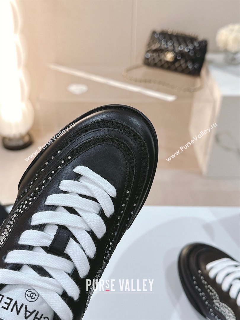 Chanel Calfskin Suede Low Top Sneakers with Crystals G45220 Black 2 2023 (MD-231107005)