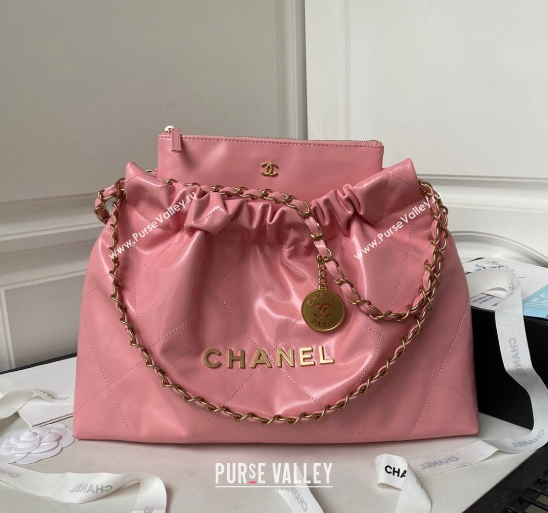 Chanel Shiny Calfskin 22 East West Shopping Bag AS4486 Light Pink 2023 (yezi-231111050)