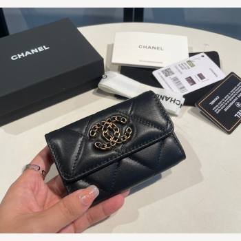 Chanel Shiny Lambskin 19 Flap Card Holder Black 2023 AP1790 (yezi-231111041)