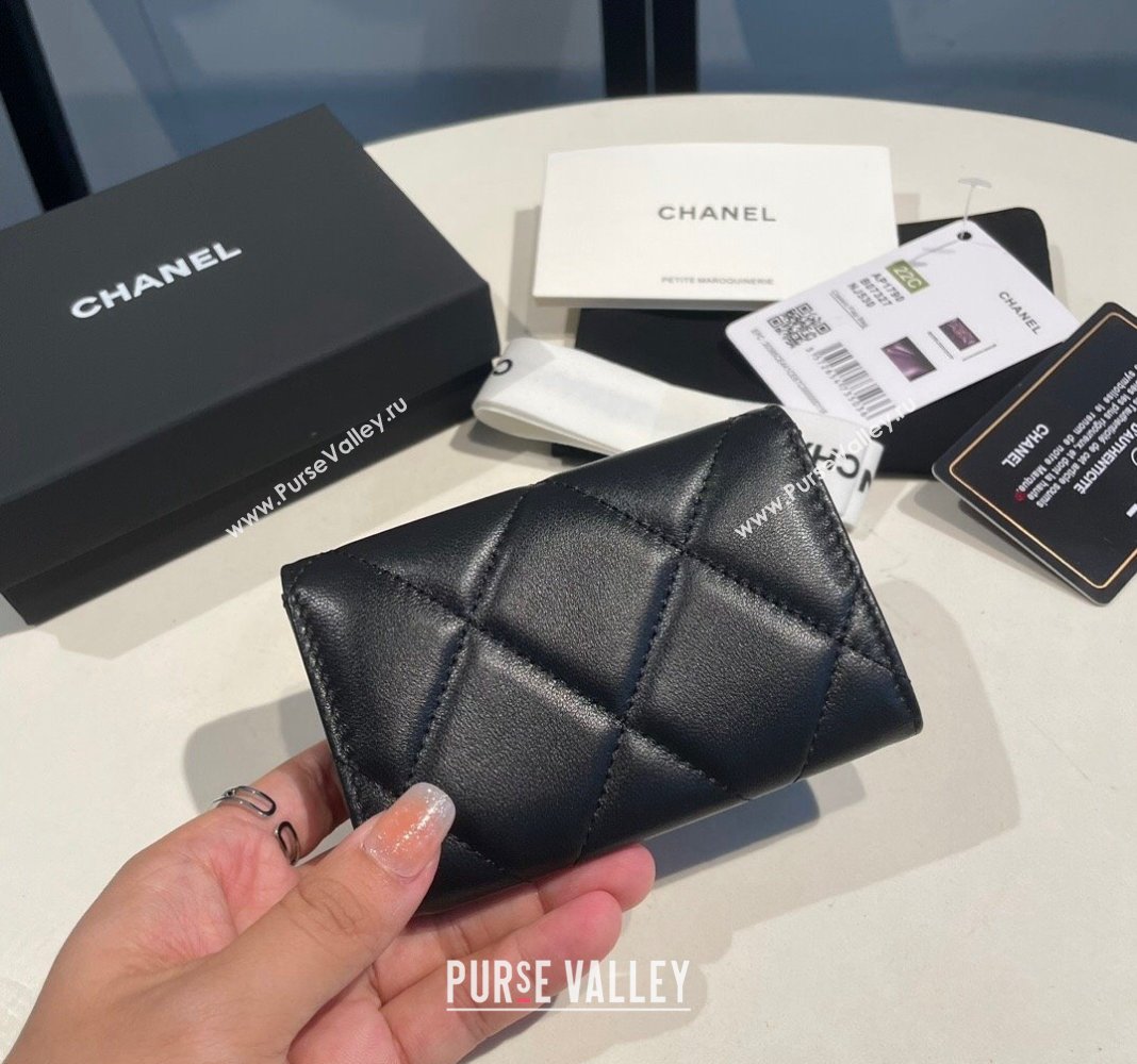 Chanel Shiny Lambskin 19 Flap Card Holder Black 2023 AP1790 (yezi-231111041)