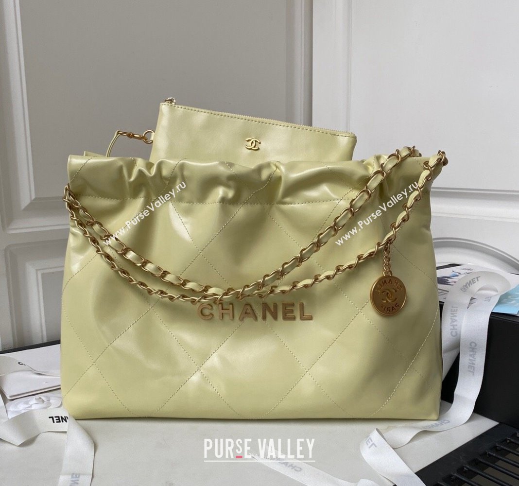 Chanel Shiny Calfskin 22 East West Shopping Bag AS4486 Yellow 2023 (yezi-231111051)