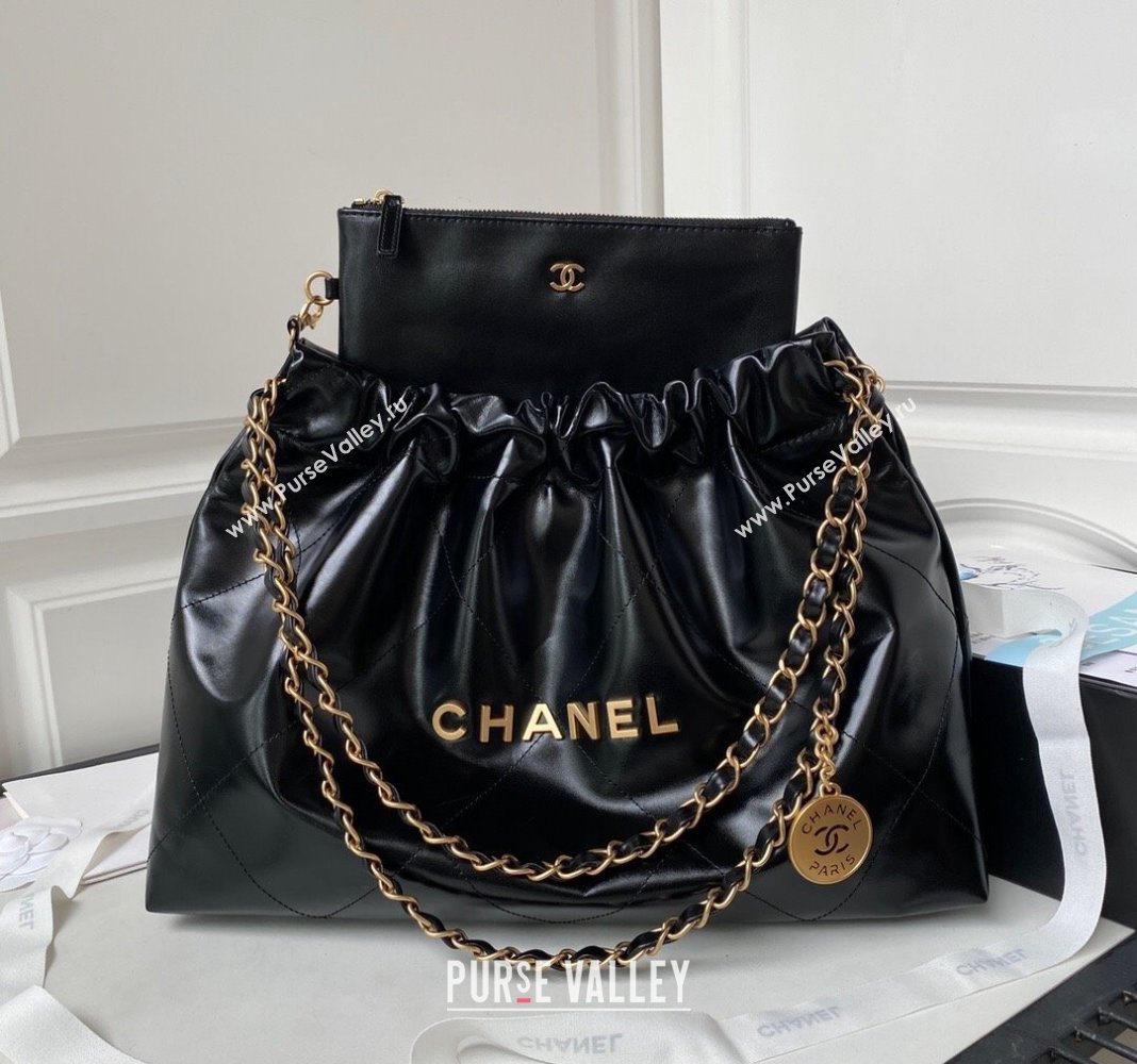 Chanel Shiny Calfskin 22 East West Shopping Bag AS4486 Black/Gold 2023 (yezi-231111049)