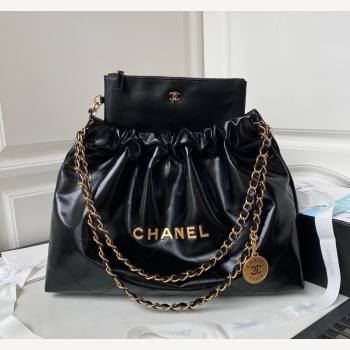 Chanel Shiny Calfskin 22 East West Shopping Bag AS4486 Black/Gold 2023 (yezi-231111049)