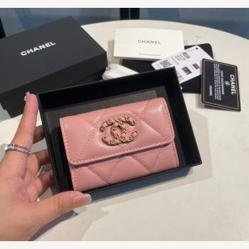 Chanel Shiny Lambskin 19 Flap Card Holder Light Pink 2023 AP1790 (yezi-231111047)